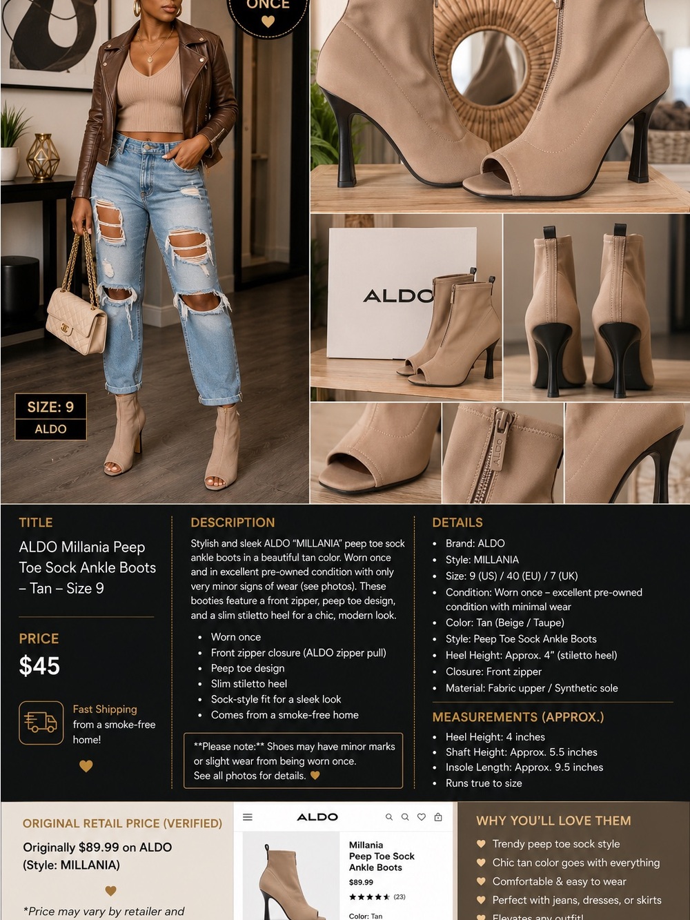 ALDO Millania Taupe Peep Toe Sock Ankle Boots
